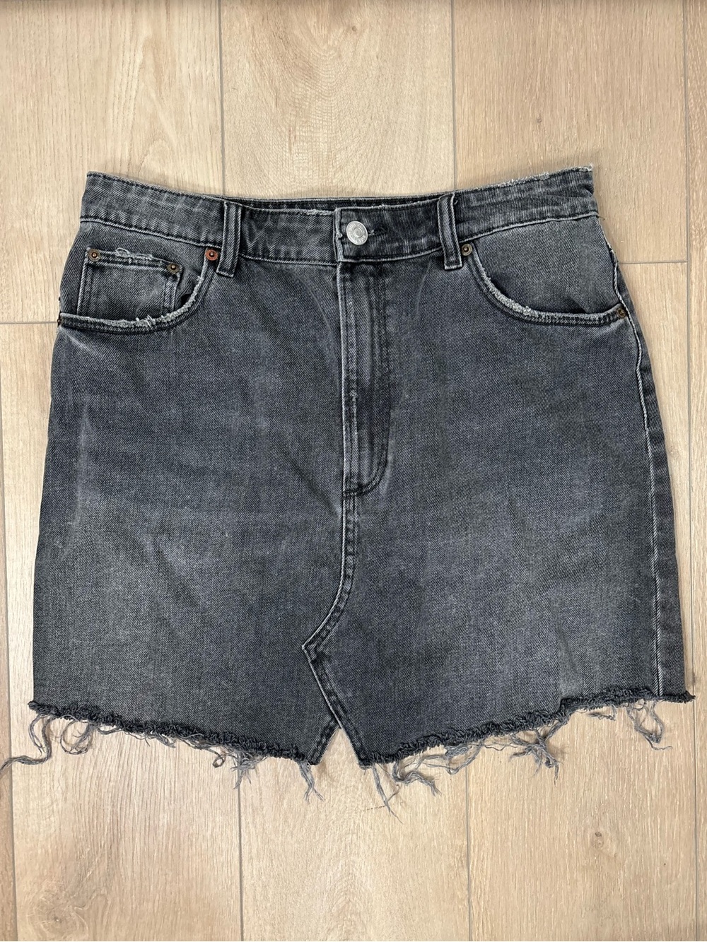 Zara Black Washed Denim Mini Skirt